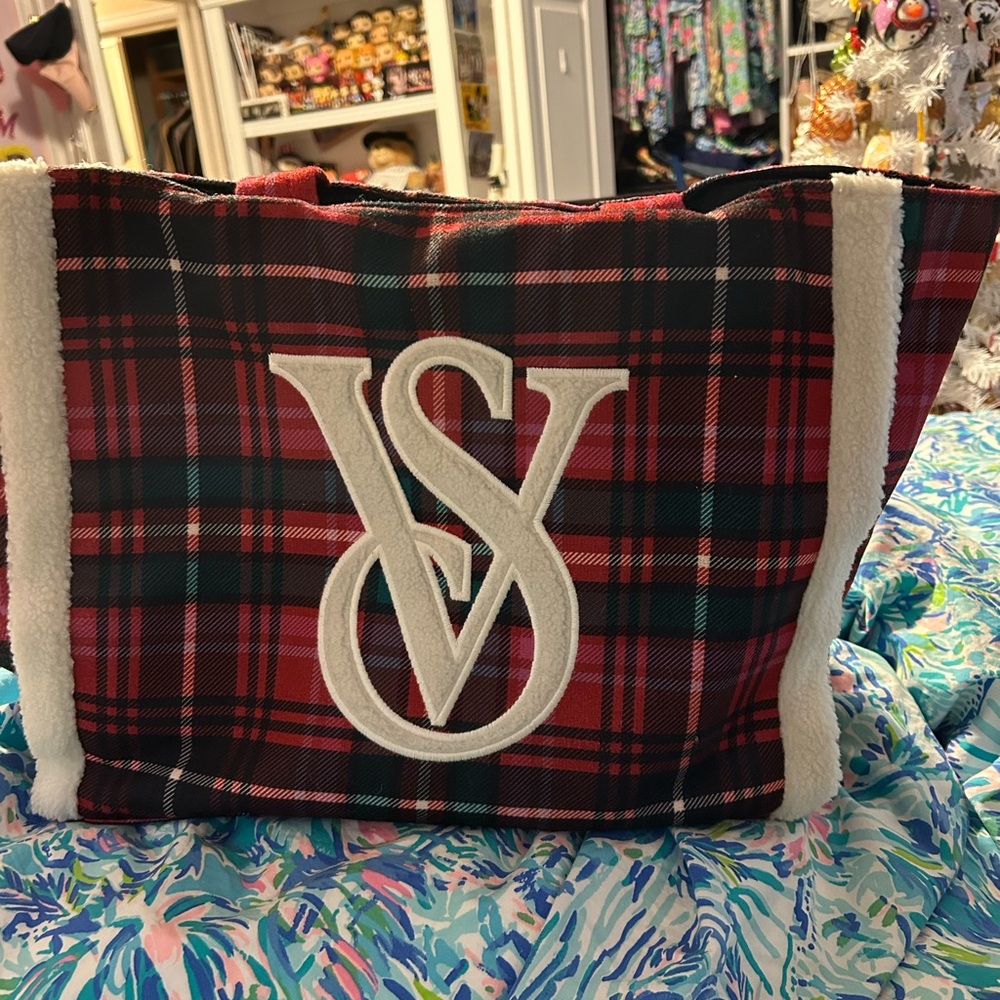 Victoria's Secret Red and White Tartan Tote